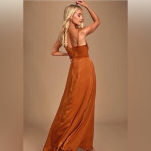 LuLus Constantine Rust Orange Satin
Maxi Dress